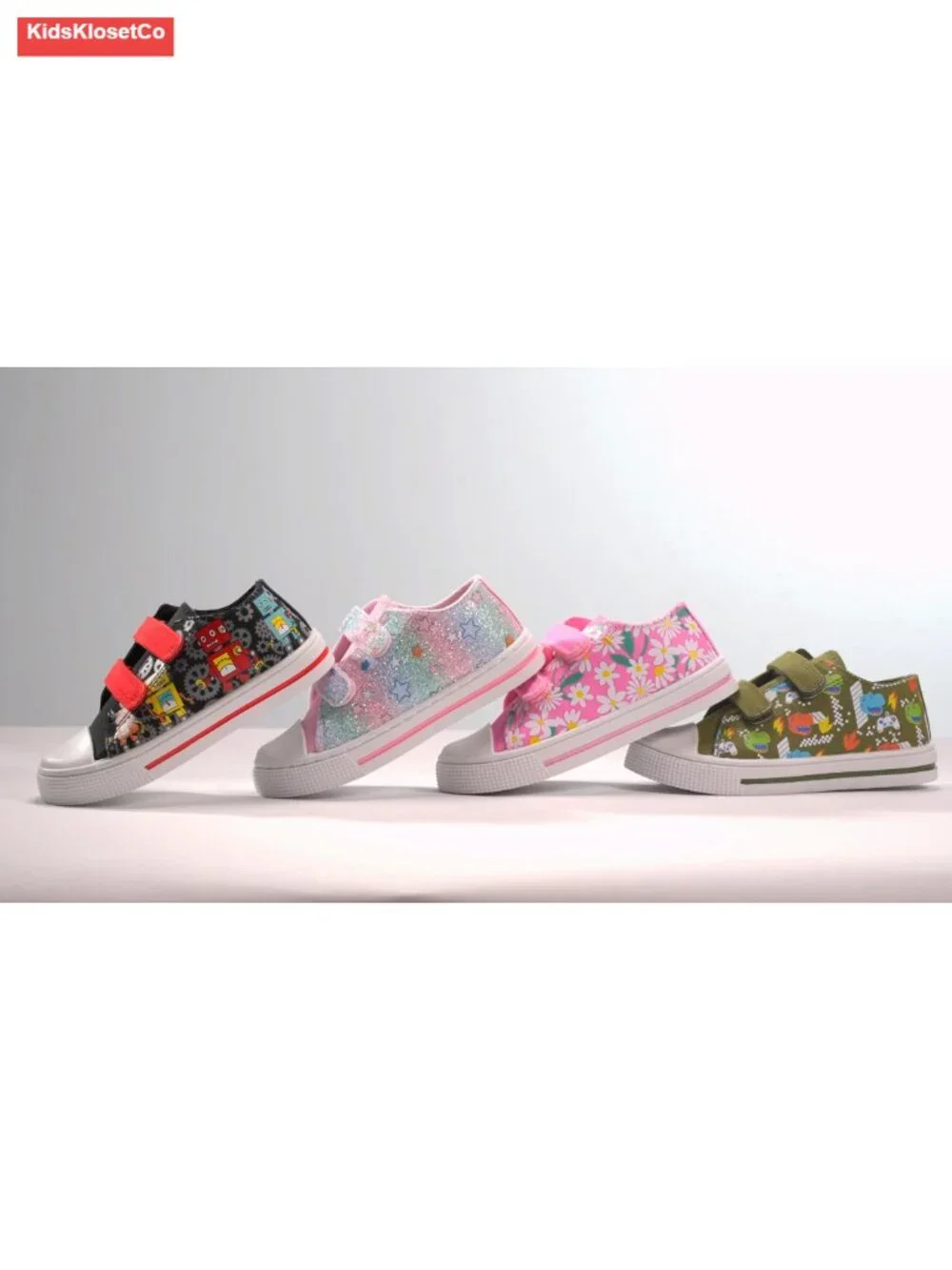 Kids Low Top Canvas Sneakers with Hook and Loop Closure
